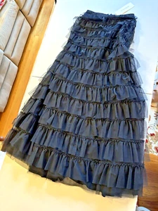 BCBG MAXAZRIA Womens Maxi Skirt Black XS Full Length Tulle Ruffled RN 174979 - Picture 1 of 8