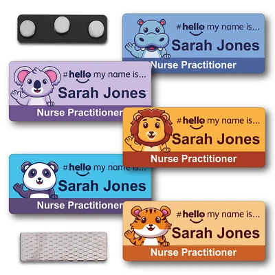 STONE MELON Hello My Name Is Badge Tag SMN Nurse Midwife Doctor Waving Animals Magnet Pin
