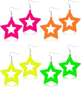 4 Pairs 80S Candy Color Acrylic Neon round Earrings for Women Retro Colorful Hoo - Picture 1 of 7