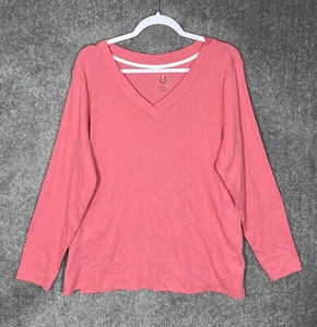Isaac Mizrahi Live Essentials Ribbed Long Sleeve Top Womens Size XL Pink Stretch - Picture 1 of 7