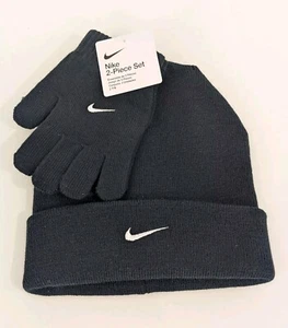 NWT Nike Youth Boys Knit Beanie and Gloves 2-Piece Set Navy Blue Kids OSFA - Picture 1 of 11