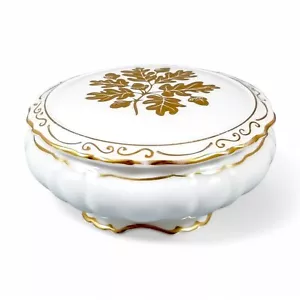 Porcelaine Fine Grand Bibelot Boite Peint à la Main Avec Doré Gland Et Chêne - Foto 1 di 14