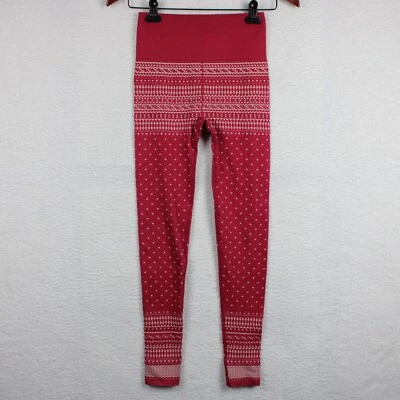 Fabletics Women's Fair Isle Tights, Size XS Red & White - Image 1 of 4