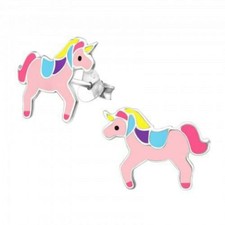 Girls Ladies 925 Sterling Silver Studs Pink Unicorn Earrings - Gift boxed