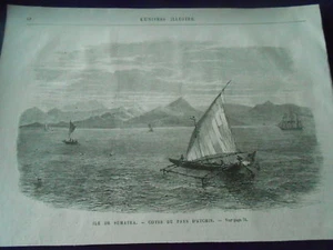 Gravure 1874 - Ile de Sumatra Cotes du pays d'Atchin - Foto 1 di 1