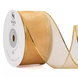 Gold Christmas Ribbon 1.5 Inch x 25 Yards Wired Sheer Organza for Tree Decor - Picture 1 of 5