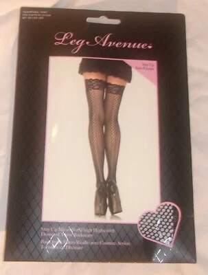 LEG AVENUE MICRO NET THIGH HIGHS DIAMOND TWIST BACK SEAM STYLE 9942 NEW - Image 1 of 2