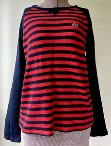 Lacoste Women’s Long Sleeve Waffle Striped Raglan Shirt Size 16 - Picture 1 of 6
