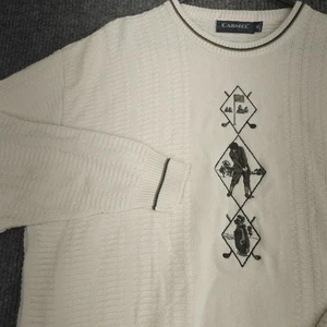 Carmel Golf Sweater Pullover XL USA Baumwolle Vintage 80er 90er creme bestickt - Bild 1 von 16