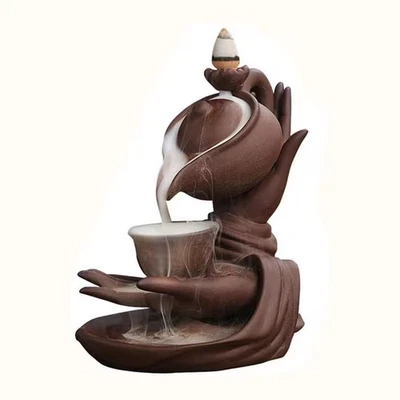 Ceramic Backflow Incense Burner Teapot Shape Smoke Waterfall Holder Handcrafted  - Image 1 of 4