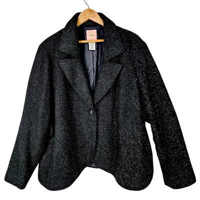 Blazer Old Navy 3X Para Mujer Brillante Negro Calce Clásico Mezcla de Lana Vacaciones Año Nuevo Foto 1 de 4