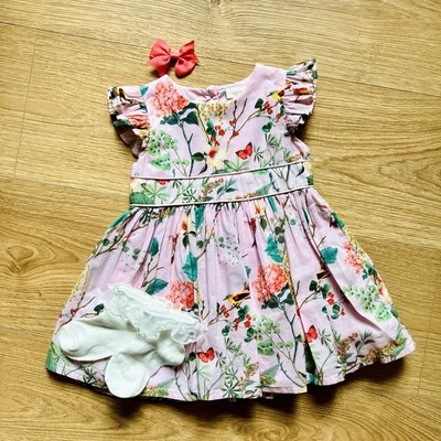 Conjunto de ropa de vestir para bebé niña 6-9 meses SIGUIENTE algodón verano rosa forrado de tul Foto 1 de 4