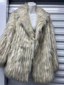 Vintage Faux Fur Coat Womens Large Long Hair England 70s 80s Simulated Retro - Picture 1 of 8