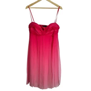 BCBG 100 % Seide ombre rosa transparent Mini trägerlos Korsett Kleid Rüschen Y2K - Bild 1 von 13
