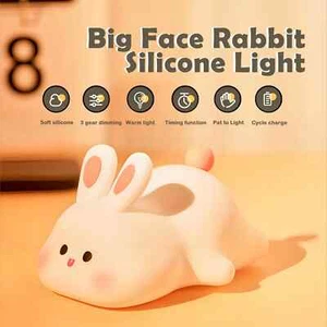 Cute Silicone Night Lights Rabbit Cartoon Bedroom Lamp for Children's Room Decor - Picture 1 of 5