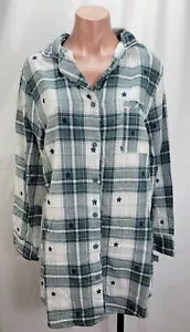 Primark Womens Green Plaid Star Button Down Night Sleep Shirt Size Small NWT - Picture 1 of 12