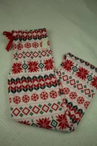 Womens Pajamas Pants Size Small Lounge Sleepwear PJs Christmas Snowflake Plush - Picture 1 of 4