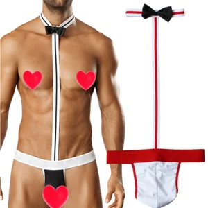 AU Sexy Mens Mankini Thong Underwear Bodysuit Swimsuit Bow Tie Waiter Role Play - Picture 1 of 11