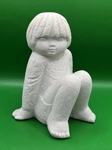 Marbell Stone Art Belgium Sitting Child Boy Girl Statue Figure 7” - Picture 1 of 7