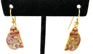 RARE 1993 LAUREL BURCH "Flowering Baby Feline" Earrings Cloisonné Vintage - Picture 1 of 5