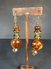 New Costume Dangle Earrings Gold and Brown Spheres approx. 3" dangle