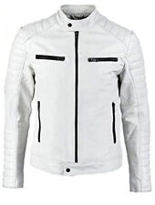 Men's Biker Genuine Soft Lambskin Leather White Jacket Motorcycle Slim Fit