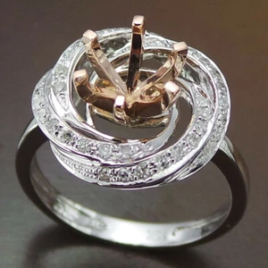 Round 6mm 10k Rose & White Gold Natural Diamonds Semi Mount Ring Setting Ring - Picture 1 of 7