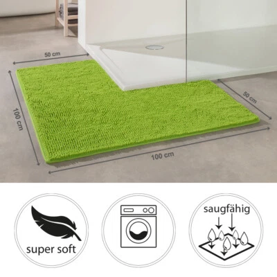 Rutschfeste Eck Badematte (Mikrofaser) 50x100x100cm - Waschbar, Chenille - Grün - Bild 1 von 4