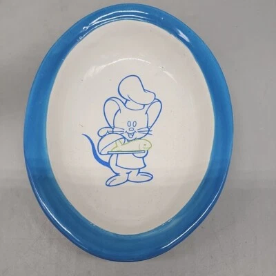 Cuenco de comida vintage para gatos pez ratón azul cerámica sin marca Foto 1 de 4