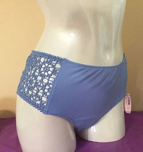 VICTORIAS SECRET Blue Macrame Crochet High Waist Cheeky Bikini Bottom L NWT E332 - Picture 1 of 1