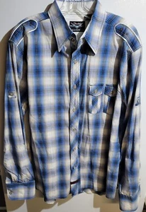 Fender Shirt Adult XL White Blue Button Up Plaid Cotton Long Sleeve Men's - Picture 1 of 2