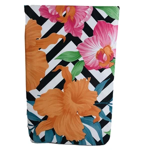 Tropical Flowers Vinyl Tablecloth Chevron Background Vibrant Colors 60 in Round - Picture 1 of 3