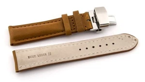 Uhrenarmband Sattelleder ButterflySchließe Leder glatt hellbraun 19 20 21 22mm - Picture 1 of 4