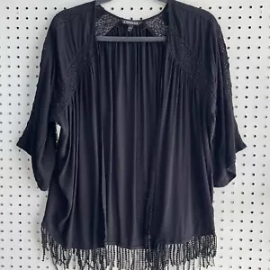 Express Womens Lightweight Fringe Cardigan Sweate Size XS Black 3/4 Sleeve - Picture 1 of 11
