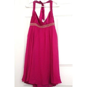 Adrianna Papell Beaded Embellished Pink Silk Dress Sz 4 Halter Empire Pleated - Picture 1 of 9