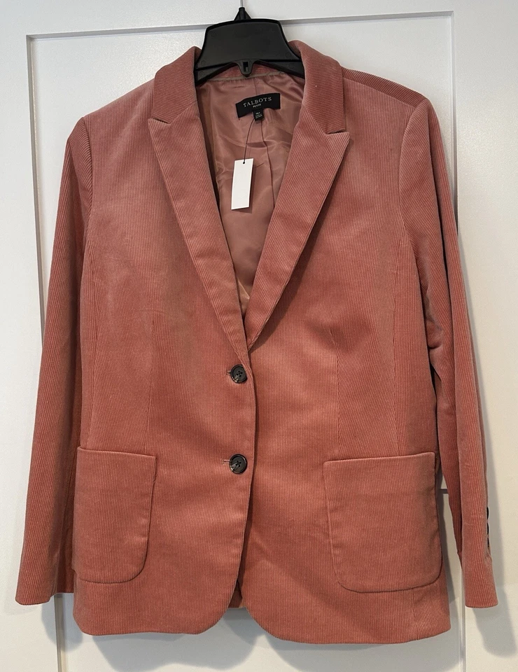 Nuevo NUEVO CON ETIQUETAS TALBOTS Chaqueta Blazer Pana Rosa Malva Algodón Spandex Carrera Talla 16P Foto 1 de 4