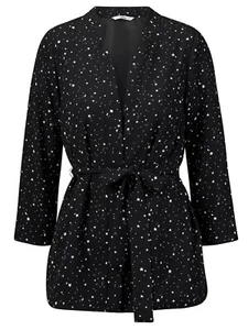 NEW ELLOS SIZE 14 LADIES BLACK STAR PRINT BLAZER JACKET LINED LIGHTWEIGHT BELT