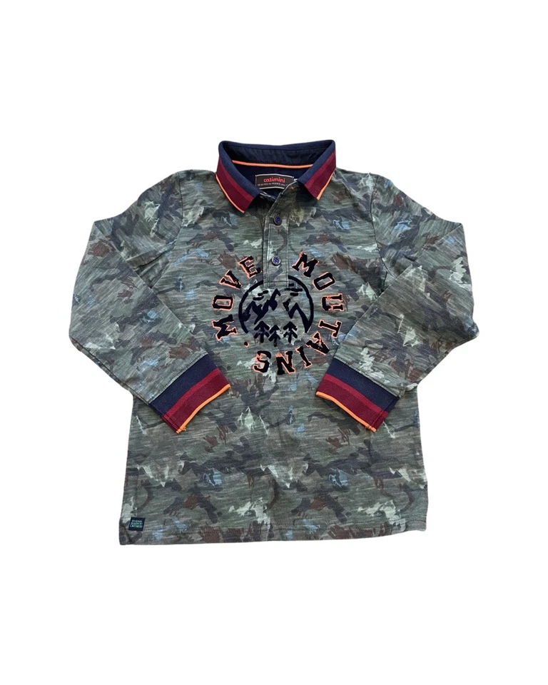 Catimini Boys Size 6 “ Camo Move Mountains” Long Sleeve Graphic Stretchy Shirt - Image 1 of 4