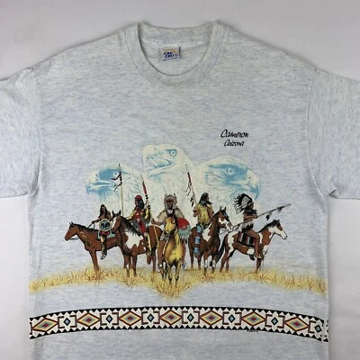 复古 90 年代美洲原住民马鹰 T 恤男式大号环绕自然亚利桑那州 — 第 1/4 张图片
