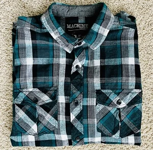 One-Owner Plaid Machine Bean L/S Mens Flannel Cotton Button Shirt Size M Medium - Picture 1 of 12