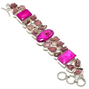 Pink Solar Quartz Gemstone Ethnic 925 Sterling Silver Bracelet 7-8" P992