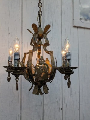 Антикварная потолочная люстра в стиле ар-деко викторианской эпохи с подвеской полихромная - Изображение 1 из 4