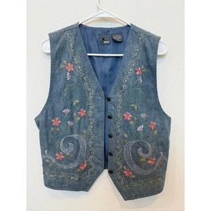Vintage 90s Liz Wear Floral Embroidered Denim Vest S - Bild 1 von 6