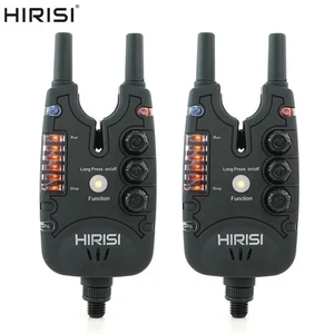 NEW 2 x Hirisi Carp Bite Alarms Adjustable Sensitivity Tone Volume + 2 x Bobbins - Picture 1 of 4