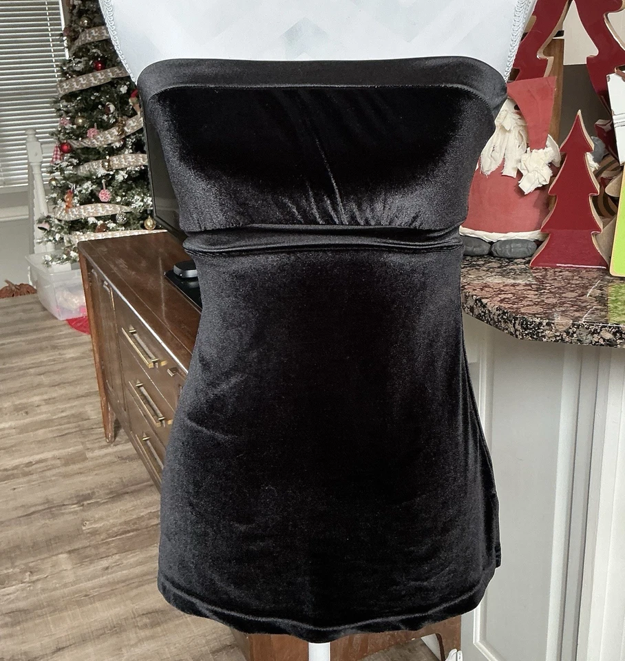 Top tubo de terciopelo sin tirantes vintage Y2K para mujer grande de terciopelo negro elástico Foto 1 de 4