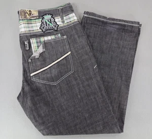 Vintage Y2K Enyce Baggy Jeans Men 38x33 Black Skater Distressed Embroidered Wide - Picture 1 of 12