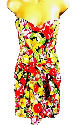 Mini Vestido Ark & Co Anthropology Floral Sin Tirantes Rojo Tulipán L Festival Juniors Foto 1 de 4