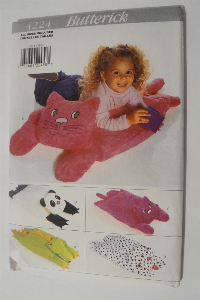 1995 Butterick 4224 Animal Pillow Pals Sewing Pattern Cat Panda Dinosaur