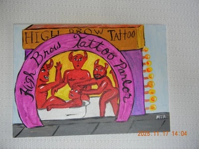 Татуировка с высокой бровью оригинальный дубовый акрил на холсте доска 5 x 7 в живописи - Изображение 1 из 4