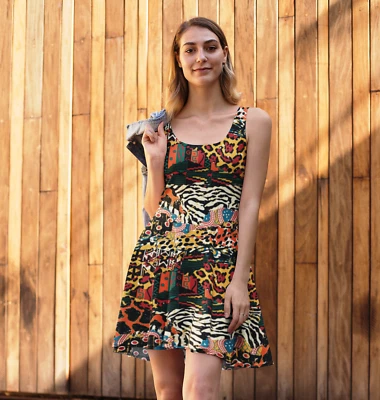 African Animal Skin Print Snake Leopard Design Flare Skater Dress Alternative - Image 1 of 2